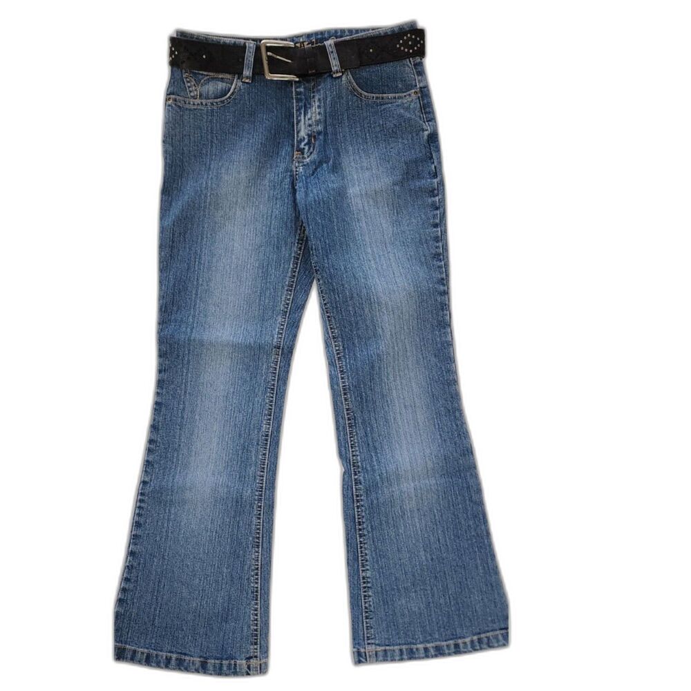 Arizona Jean Company Belted Flare Leg Blue Jeans Sz 14